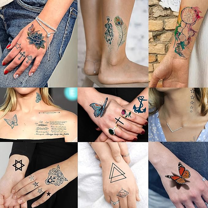 COKTAK 64 Sheets Variety Tiny Waterproof Temporary Tattoos For Men Women, Moon Star Butterfly Birds Planets Fake Tattoos For Kids Adults, Arm Neck Face Letters Temp Tattoo Temporary Tatoos Sticker Set