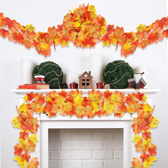 6 Pack Fall Leaves Garland, Total 35 Ft Artificial Fall Garland Maple Leaf for Home Wedding Autumn Decor Thanksgiving Fireplace Party Christmas Indoor Outdoor Decorations