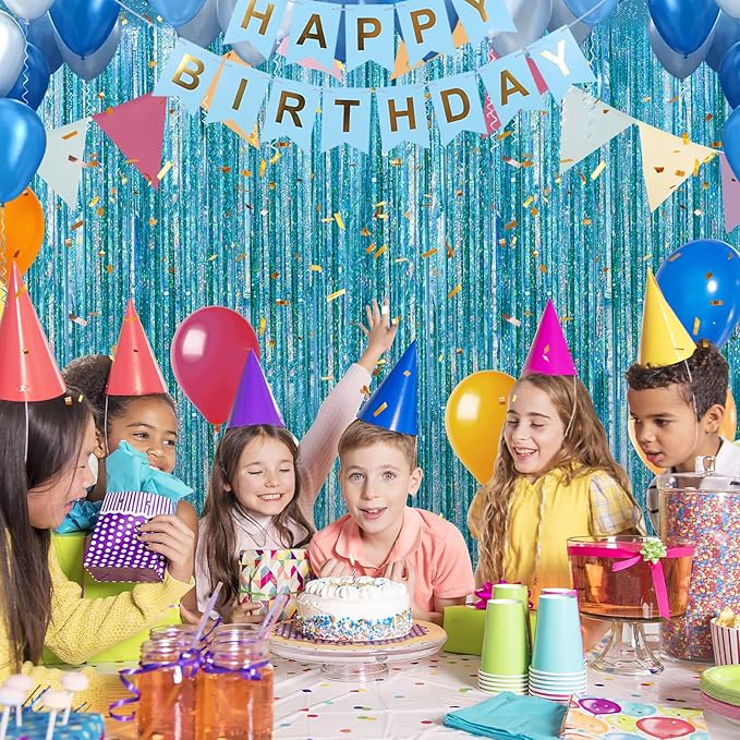 Crosize 3 Pack 3.3 x 9.9 ft Laser Blue Foil Fringe Curtains Party Decorations, Laser Blue Tinsel Curtain Backdrop for Parties, Door Streamers, Glitter Streamer Backdrop for Birthday Decoration