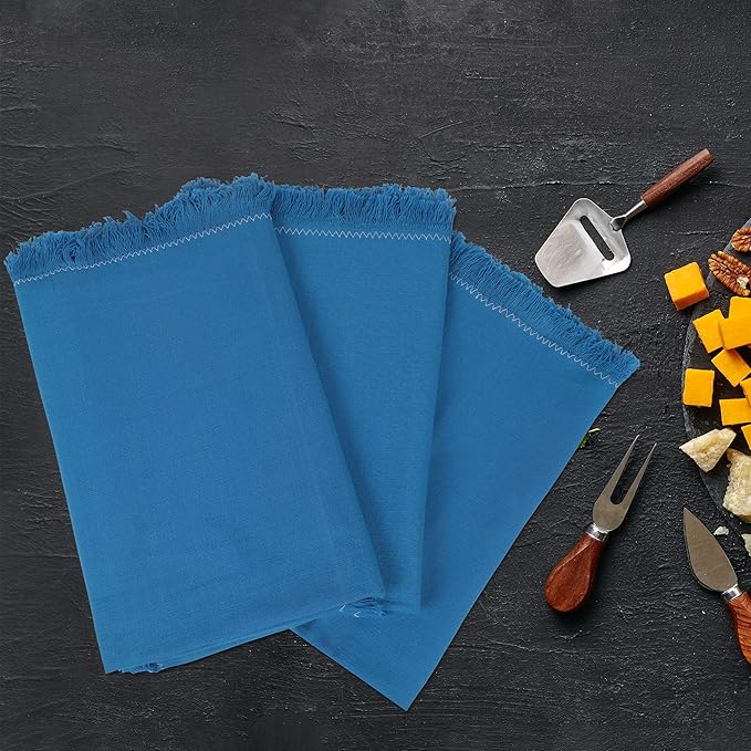 Dinner Cloth Napkins Set of 12, Premium Soft Cotton 20x20 Inches, Highly Absorbent, Hotel Quality Reusable & Washable Dinner Napkins With Fringe Corner Napkins For Home & Weddings - Royal Blue