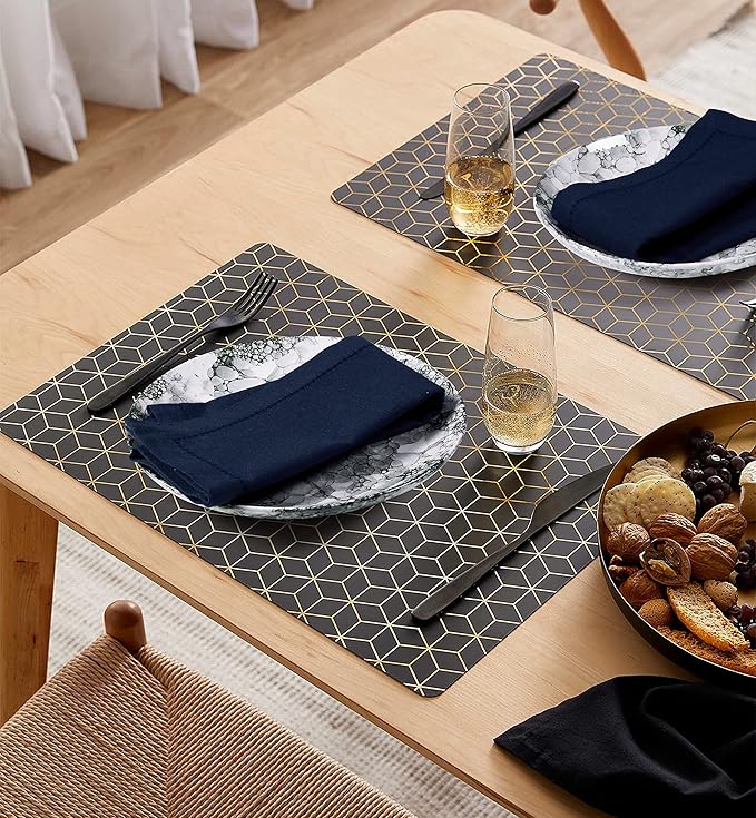 Palisa Cloth Dinner Napkins with Hemstitched Detailing & Mitered Corners Set of 4 (18x18 Inches) Navy - Cotton Reusable Dinner Napkins - Perfect for Weddings & Everyday Use