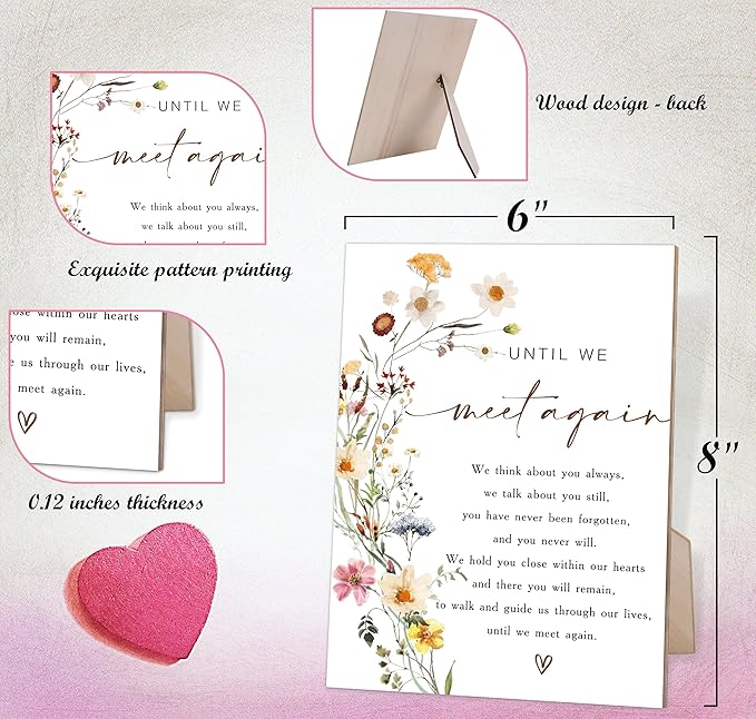 Flower Wedding Memorial Sign, Wedding Table Signs for Reception and Event Party, Bridal Shower Party Decor, Table Centerpieces for Party, Memorial Plaque, 6X8 Inch Wooden Signs with Stand, 25