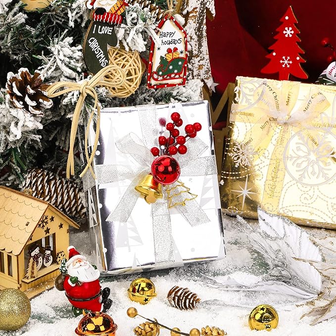 WRAPAHOLIC Christmas Wrapping Paper Set - Red Green Gold and Silver Snowflakes Trees with Metallic Foil Shine Wrapping Paper Bundle with Gift Bow & Ribbon & Tag & Sticker