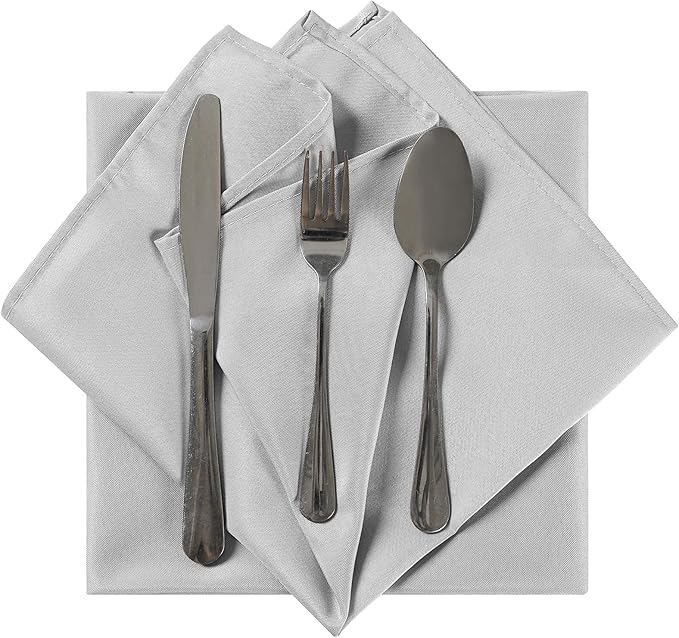 Cloth Napkins 20x20 inch Washable Polyester Dinner Napkins Soft Table Napkins for Wedding Party Dining Banquet(Silver,100PCS)