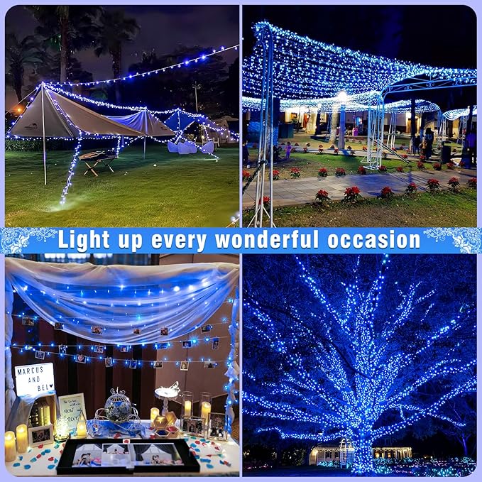 800 LED Christmas Lights Outdoor Indoor, String Lights for Outside with 8 Modes Waterproof, Plug in Twinkle Light Clear Wire for Xmas Wedding, House, Party Decorations, Blue