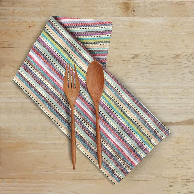 Urban Villa Cloth Napkins Beige Multi Stripes 100% Cotton Absorbent Dinner Napkins (Set of 12) 20x20 Inches Soft Durable Washable Reusable Ideal for Everyday Use Wedding Parties Cloth Dinner Napkins