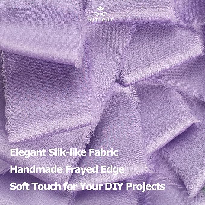Satin Silk Ribbon, Purple Ribbon for Wrapping, 1-1/2 inch x 15 Yd Handmade Frayed Fringe Ribbons, for Wedding Engagement Birthday Showers Crafts Flower Bouquets Invitation Decor, 3 Rolls