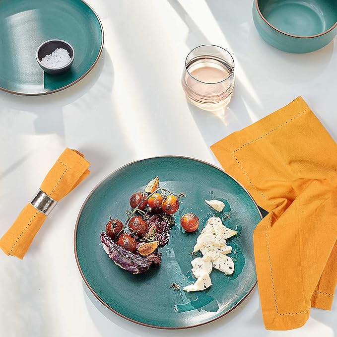 Palisa Cloth Dinner Napkins with Hemstitched Detailing & Mitered Corners Set of 12 (18x18 Inches) Mustard - Cotton Reusable Dinner Napkins - Perfect for Weddings & Everyday Use
