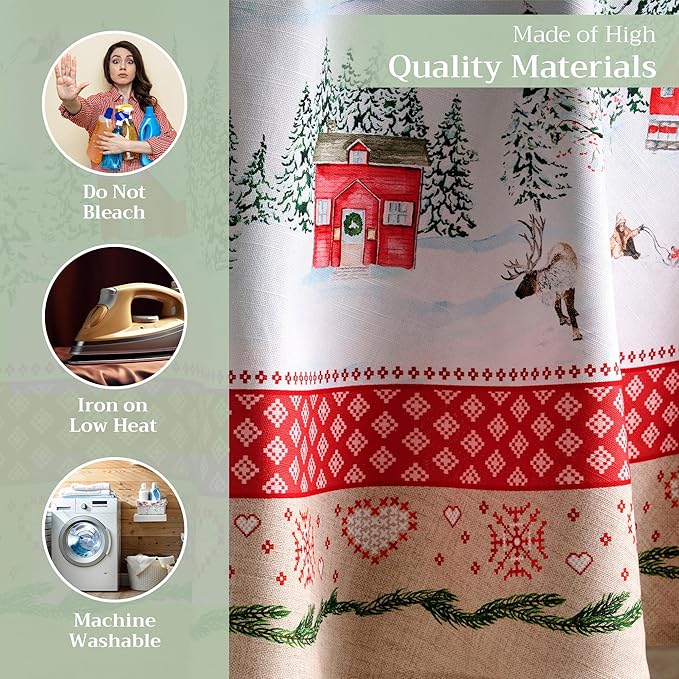 Maison d' Hermine Table Cloth Round Table 100% Cotton 69 Inches Fall Tablecloth Reusable Everyday Use for Thanksgiving Christmas Decorations Dining Farmhouse Party (Rural Christmas)