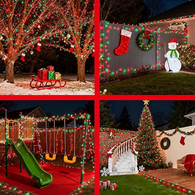 350LED 90FT Christmas Lights Indoor Outdoor, 12 Modes Red and Green Outdoor String Lights with Timer & Dimmable, Waterproof Green Wire Christmas String Lights for Tree Xmas Patio Fence Balcony Garden
