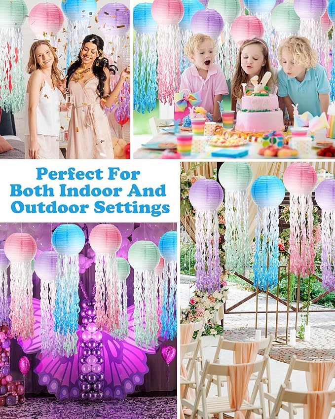 18 Pcs Jellyfish Paper Lanterns Jellyfish Lantern Hanging Decoration Ocean Theme Party Supplies Mermaid Birthday Decorations for Baby Shower Under The Sea Birthday Party Supplies(Gradient Color)