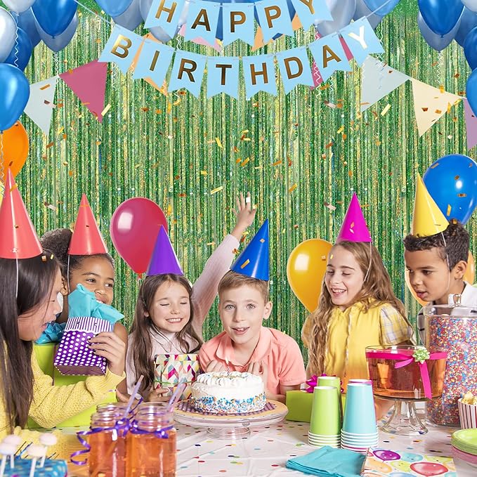 Crosize 3 Pack 3.3 x 9.9 ft Laser Green Foil Fringe Curtains Party Decorations, Laser Green Tinsel Curtain Backdrop for Parties, Door Streamers, Glitter Streamer Backdrop for Birthday Decoration