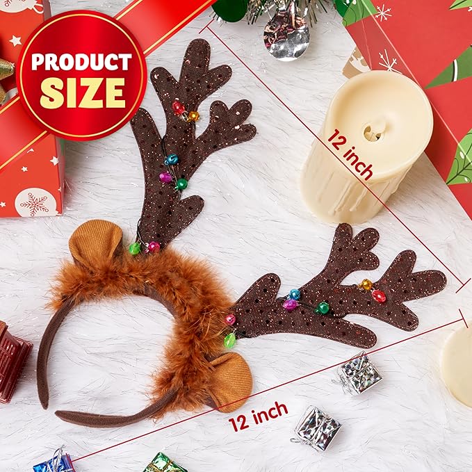 JOYIN Christmas 2PCS Light Up Cute Reindeer Headband Adult Kids Party Favor Supplies, Xmas Accessories for Christmas Holiday Parties, Annual Holiday, Photos Booth