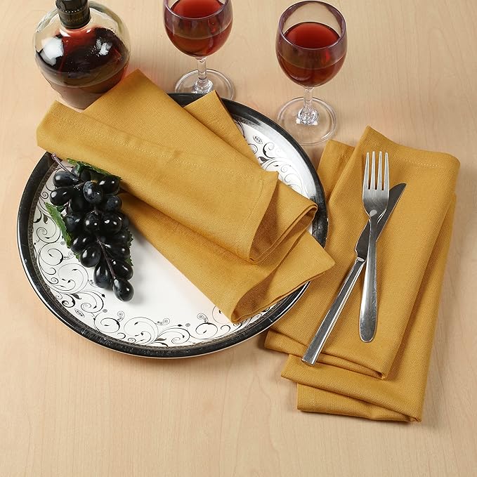 Cloth Dinner Napkins Cotton 18x18 in Washable Napkins Cloth - Soft Durable Washable - Ideal for Farmhouse Party Wedding Spring Summer Easter - Perfect Everyday Use Table Linen Mustard