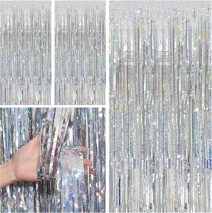 Metallic Tinsel Foil Fringe Curtains - Backdrop for Party, Birthday, Graduation, New Year Eve, Bachelorette, Wedding Decorations - Photo Backdrop Streamers
