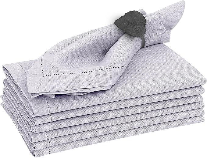 Ruvanti Premium Linen Napkins Set of 6-20x20 Inch, Classic Hemstitch, Mitered Corner Cloth Napkins ‎‎- Soft, Elegant Dinner Napkins Cloth Washable for Weddings, Parties, Everyday Use - Lavender Grey