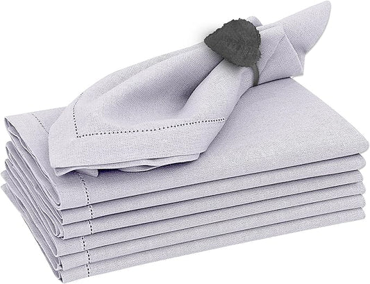 Ruvanti Premium Linen Napkins Set of 6-20x20 Inch, Classic Hemstitch, Mitered Corner Cloth Napkins ‎‎- Soft, Elegant Dinner Napkins Cloth Washable for Weddings, Parties, Everyday Use - Lavender Grey