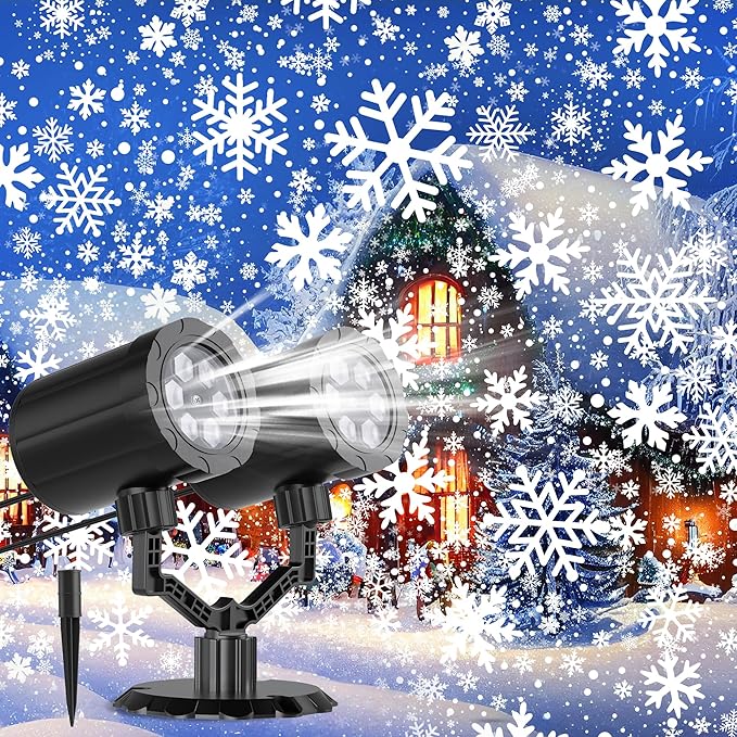 Christmas Projector Lights Outdoor, GUSODOR Upgraded IP65 Waterproof Dynamic Double Head Snowflake Projector, Projection Lights for Indoor Outdoor Christmas Decorations, Holiday, Yard Decor-Large