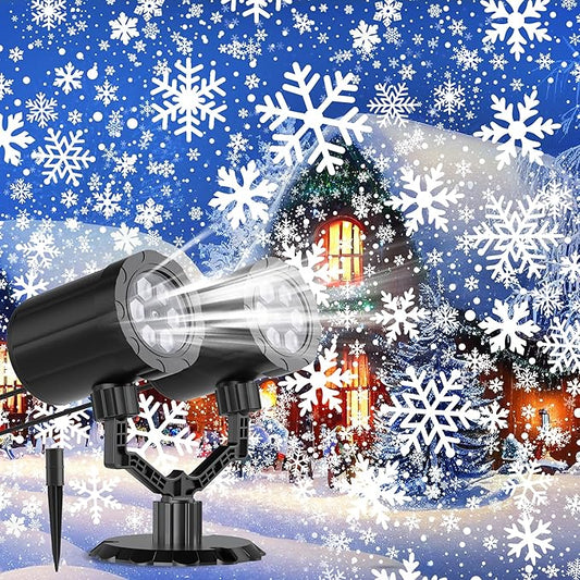 Christmas Projector Lights Outdoor, GUSODOR Upgraded IP65 Waterproof Dynamic Double Head Snowflake Projector, Projection Lights for Indoor Outdoor Christmas Decorations, Holiday, Yard Decor-Large