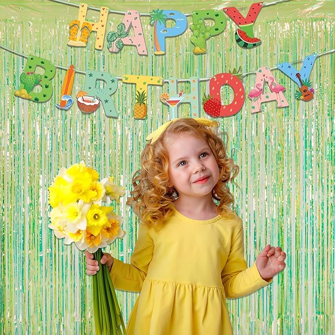 GREATRIL Holographic Tinsel Foil Fringe Curtain, 3.2 x 6.5 ft, Iridescent Party Streamers, 2 Pack (Green)