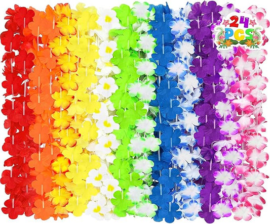 24PCS Leis for Luau Party, Colorful Hawaiian Leis Luau Party Decorations, Hawaiian Lays Tropical Theme Silk Flower Bulk, Hawaii Flower Garland Summer Pool Birthday Favors Supplies Accessories