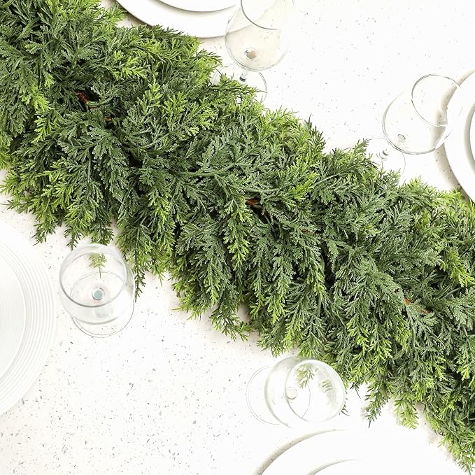 Waydress 1 Pcs 6ft Christmas Cedar Garland Artificial Realistic Soft and Thickness Green Faux Fake Full Cedar Pine Garland for Fireplace Mantel Table Doorframe Indoor Outdoor Xmas Holiday Decoration