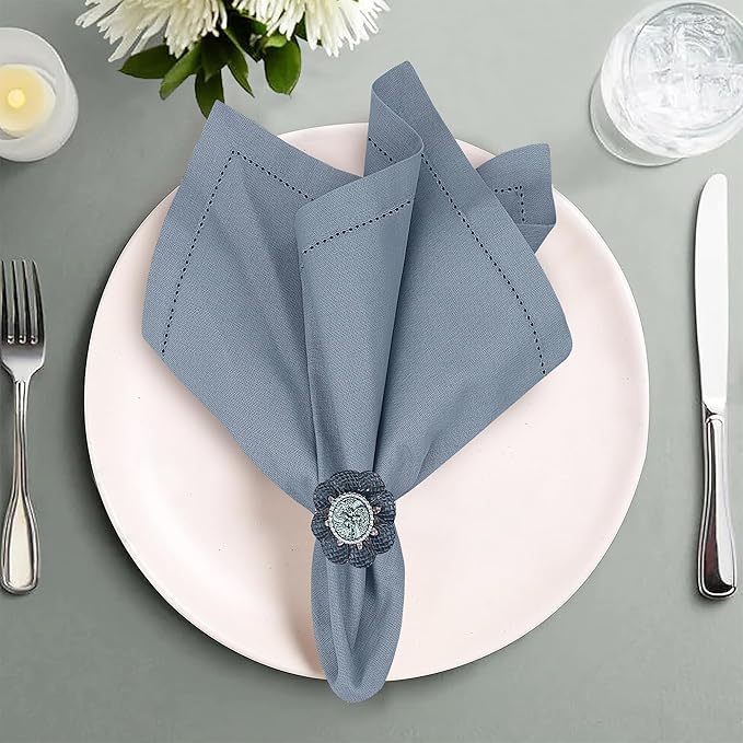 Ruvanti Premium Linen Napkins Set of 6-20x20 Inch, Classic Hemstitch, Mitered Corner Cloth Napkins - Soft, Elegant Dinner Napkins Cloth Washable for Weddings, Parties, Everyday Use - Grey