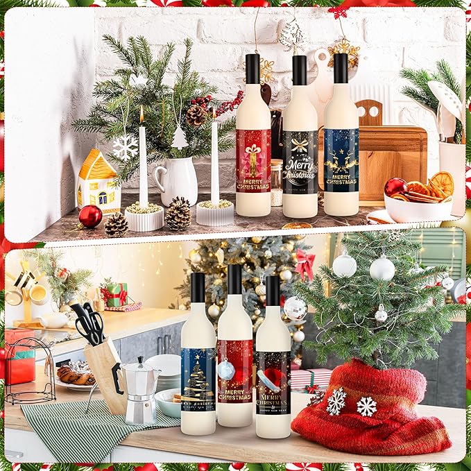 6 Set Coquito Bottles 25 Oz Christmas Glass wine Bottles Brewing Bottles for Homemade Coquito with Christmas Wine Bottle Stickers Airtight Caps for Home Party Milk Eggnog Kefir