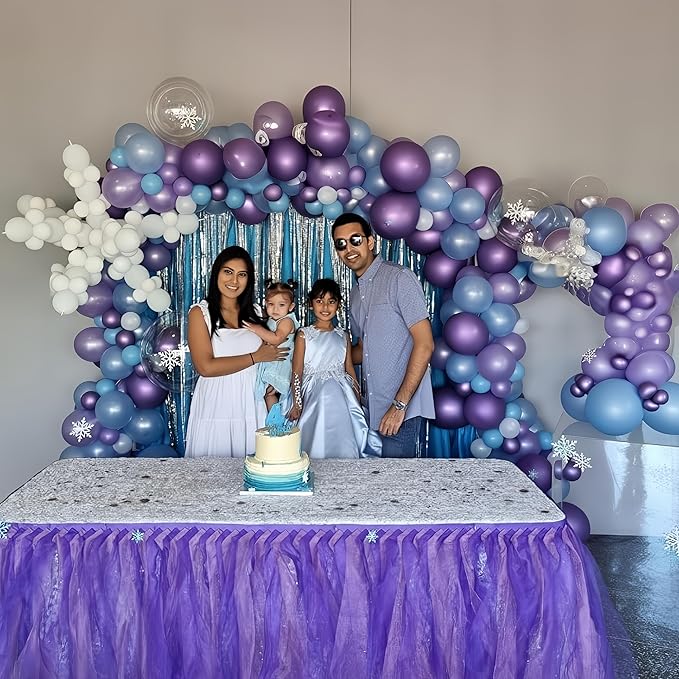 Blue Purple Silver Balloon Arch Kit Snowflake Balloons Garland with Winter Balloon for Princess Girl Winter Birthday Baby Shower Party Decorations