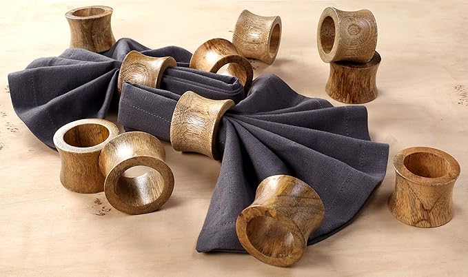 Wooden Napkin Rings Set of 12 - Handcrafted Napkin Holder for Dinner Table Decoration, Weddings, Home, Kitchen, Decor, Dinner, Parties, Every Day Use - Durable, Versatile (Brown)- CLEENTABLE