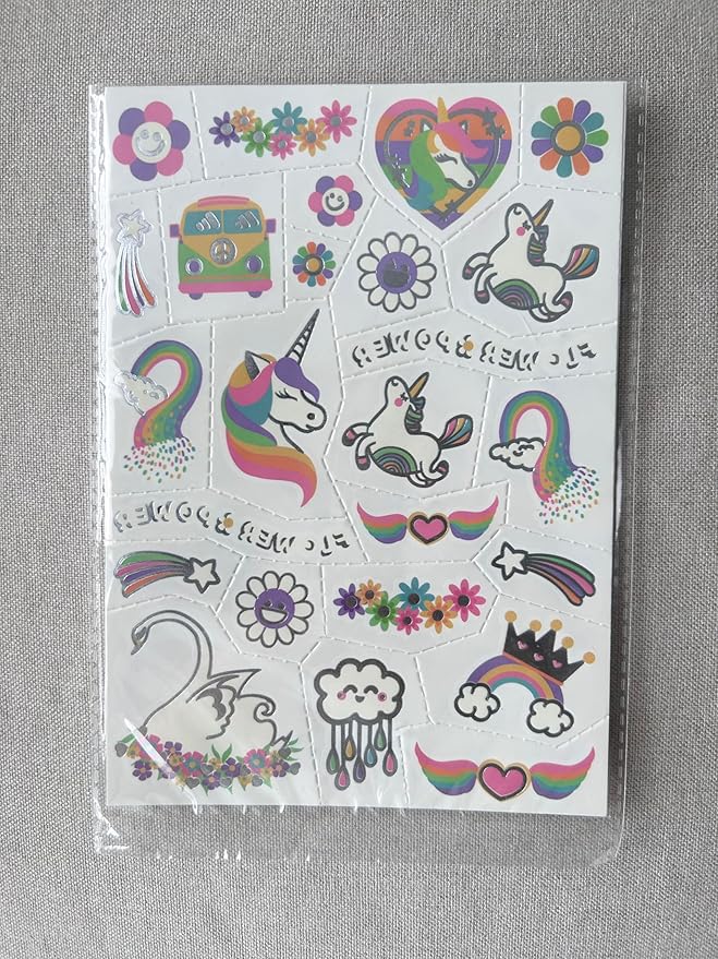 Temporary Tattoo for Kids Unicorn Rainbow Flower Cute-118 Glitter Styles Crown Swan Metallic Waterproof Groovy Fake Tattoos Body Face Tattoos Stickers Birthday Party Favors Decorations for Girls Boys