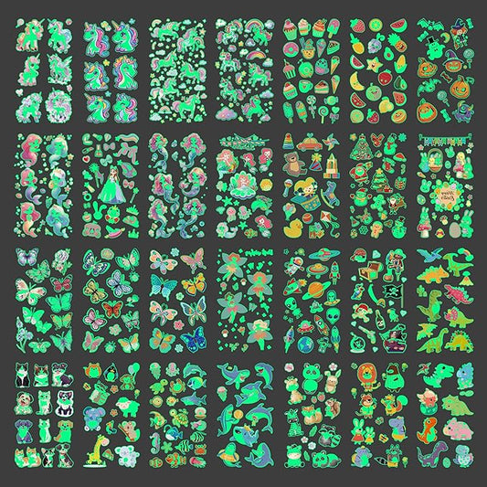 380 Styles (30 Sheets) Luminous Tattoos for Kids, Mixed Styles Temporary Tattoos Stickers with Mermaid/Dinosaur/Space/Unicorn for Boys and Girls, Glow Party Supplies Birthday Gifts