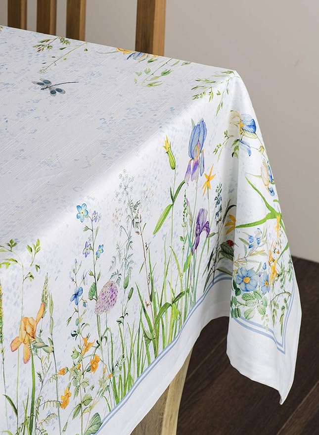 Maison d' Hermine Table Cloth Rectangle Table 100% Cotton 54 x 72 Inches Tablecloth Reusable Decorative for Dining Room, Farmhouse, Home, Party, Festive & Wedding Spring Summer - Fleurs De Mai