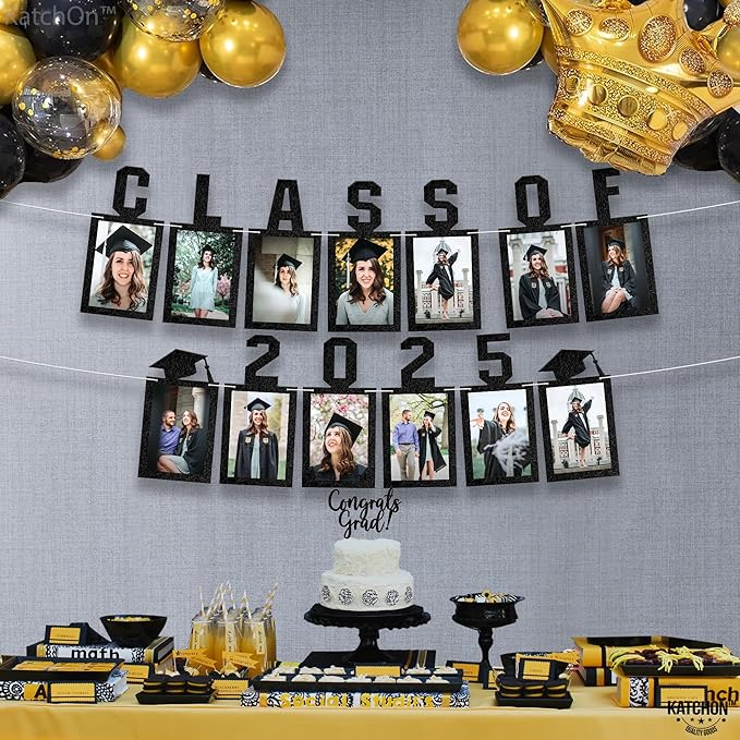 KatchOn, Black Graduation Photo Banner 2025 - Large, 10 Feet | Felt Class of 2025 Banner for Grad Decorations 2025 | Graduation Decorations 2025 | Grad Picture Display