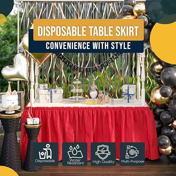 Exquisite Ruffle Table Skirt Red 2 Pack 14 Ft Long Table Skirts for Rectangle Tables 6ft Plus or Round Tables Skirts with Adhesive Strip for Gender Reveal Decor & Happy Birthday Parties