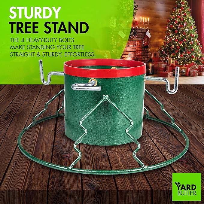 Yard Butler Santa's Helper Christmas Tree Stand - Heavy-Duty Stand - Metal Stand Base for Live Christmas Tree - Durable & Weighted Base - For 3–6' Trees