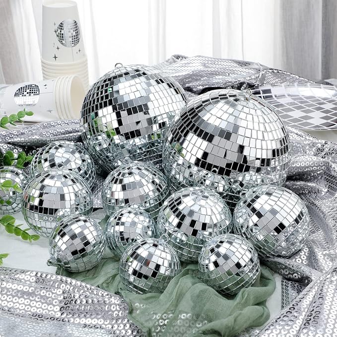 17 Pcs Disco Ball Decorations Assorted Size Disco Ball Ornaments, Mini Large Hanging Party Favors for Christmas New Year Weddings Decor Festival Stage Prop(6, 3.2, 2 Inch)