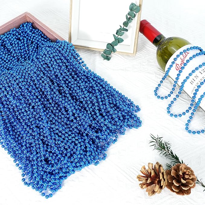 30 PCS Blue Bead Necklace, Blue Mardi Gras Beads Christmas Necklaces, 33" 4th of July Patriotic Beads Necklaces, Parade Throw Accessories for Independence Day Mardi Gras Hanukkah Pirate Theme Party