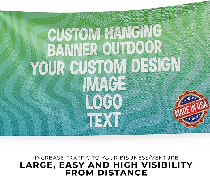 Custom Large Banner by BCB Print | Personalized Polyester Wall Hanging Banner for Outdoor Use | Add Your Image, Text, or Logo for Business, Birthdays, Graduations & Events | Made in USA | HD Print