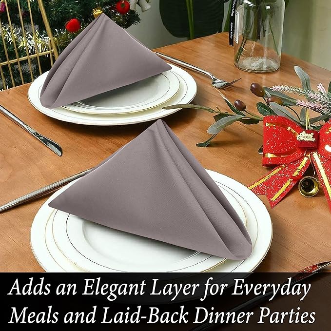 Ruvanti Cloth Napkins Set of 6, 18x18 Inches Napkins Cloth Washable, Soft, Durable, Absorbent, Cotton Blend. Table Dinner Napkins Cloth for Hotel, Lunch, Restaurant, Wedding Parties - Coffee Grey