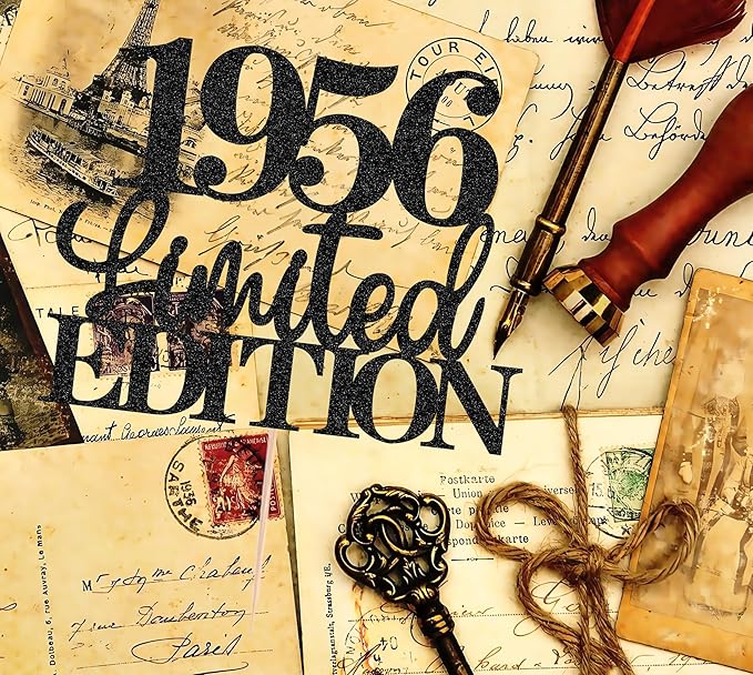 Limited EDITION 1956 Cake Topper - Black Glitter Happy 69th Birthday Party Cake Decoration Supplies, Cheer to 69 Years Cake Bunting Decor for 69th Birthday Party Photo Booth Props