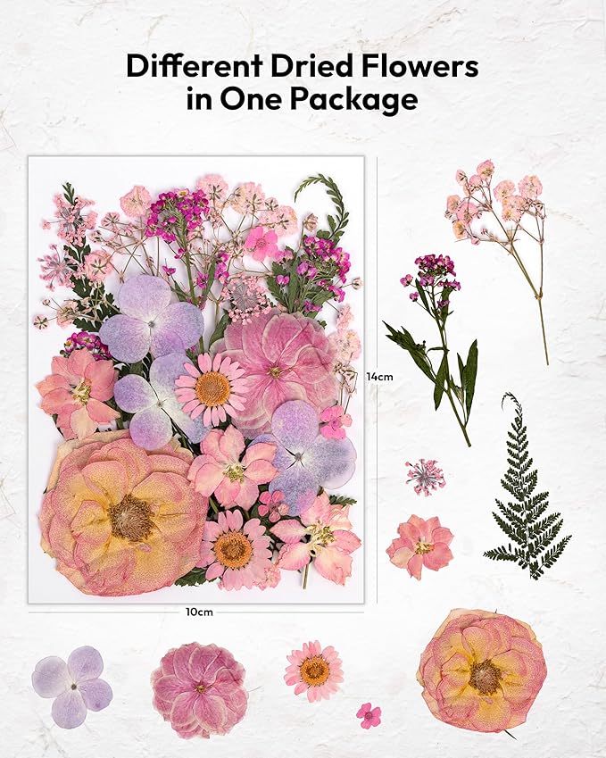 Dried Flowers for Resin, Resiners Dried Flowers for Candle Making Red Real Natural Pressed Flowers Dry Leaves Kit for DIY Crafts Resin Soap Scrapbook Supplies Card Making Jewelry (Baby Pink 150PCS)