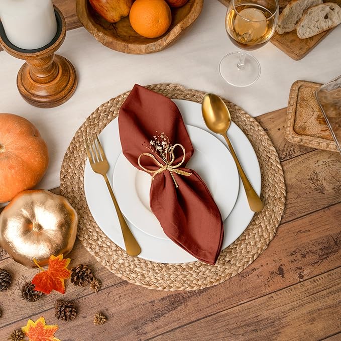 Blue Needles Solid Cloth Napkins Set of 12 Rust 100% Cotton Dinner Napkins 18x18 inches - Soft, Reusable, Absorbent & Washable Fall Thanksgiving Linen, Ideal for Events, Parties & Everyday Use