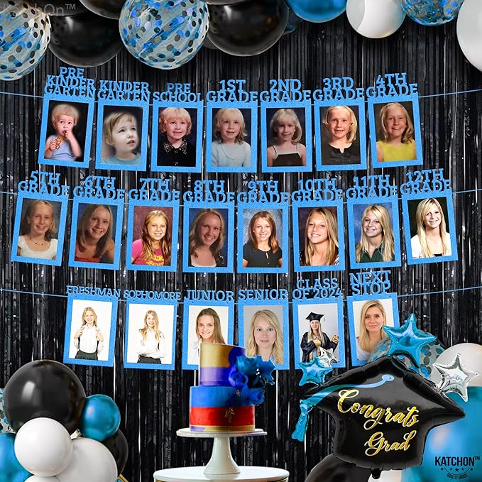 KatchOn, K-12 Graduation Photo Banner 5x7 - Large, 10 Feet | Kindergarten Grad Backdrop, Blue Decorations Class of 2025 | Grad Picture Display for Graduation Decorations 2025