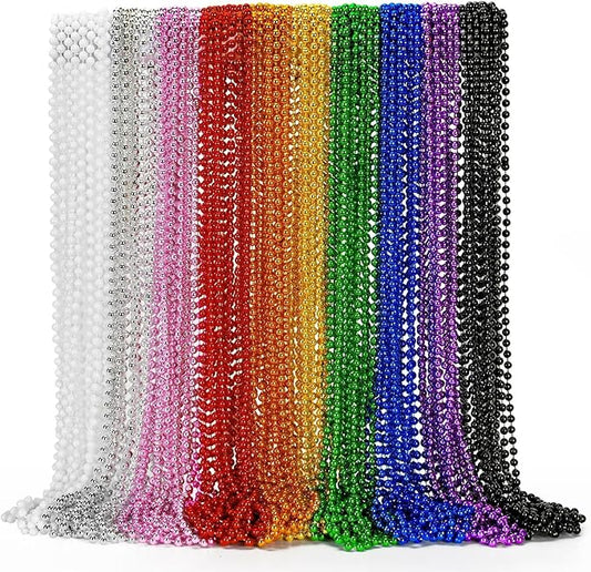 72PCS Mardi Gras Beads, Metallic 10 Kinds Bead Necklace Party Favors, 33" Mardi Gras Necklace Stuff, Festival Parade Throw Accessories for Wedding Birthday Celebrations Decorations
