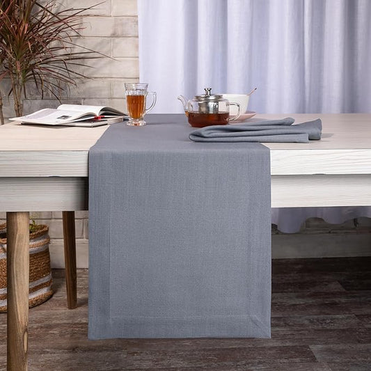 D'Moksha Homes Charcoal Grey Table Runner 14 x 90 Inch - Faux Linen Dining Table Runner 90 Inches Long - Wrinkle Resistant, Machine Washable for Thanksgiving, Holiday - 100% Recycled Fabric