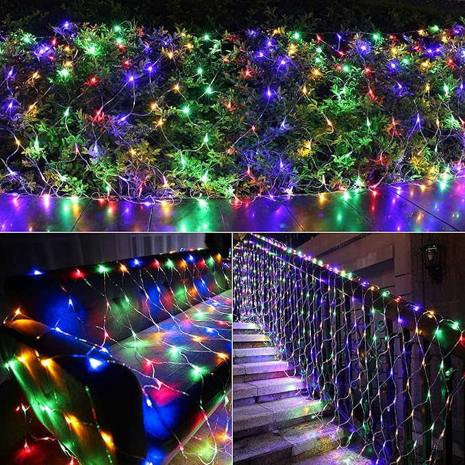 11.5ft x 5ft Christmas Net Lights Outdoor, 360 LED Net Lights with 8 Modes, Connectable, Timer, Waterproof Low Voltage Bush Mesh Fairy String Light for Yard Bush Christmas Indoor Decor (Multicolor)