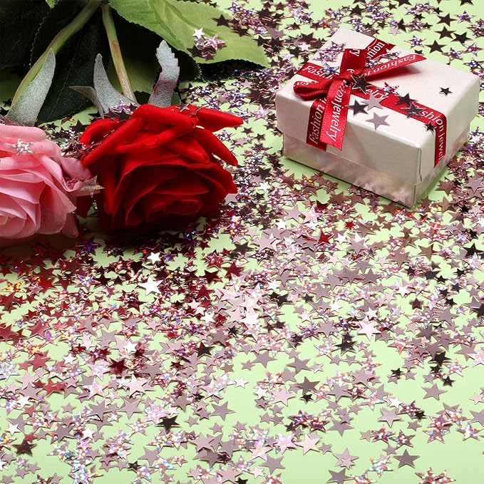 Hestya 60g Star Confetti Glitter Table Confetti Metallic Foil Stars for Christmas Party Wedding Festival Decorations(Glitter Rose Gold Set,10mm and 6mm)
