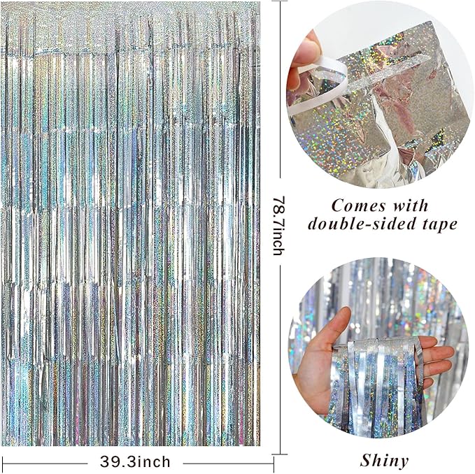 Metallic Tinsel Foil Fringe Curtains - Backdrop for Party, Birthday, Graduation, New Year Eve, Bachelorette, Wedding Decorations - Photo Backdrop Streamers