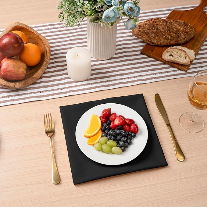 Blue Needles Solid Cloth Napkins Set of 6 Black 100% Cotton Dinner Napkins 18x18 inches - Soft, Reusable, Absorbent & Washable Fall Thanksgiving Linen, Ideal for Events, Parties & Everyday Use